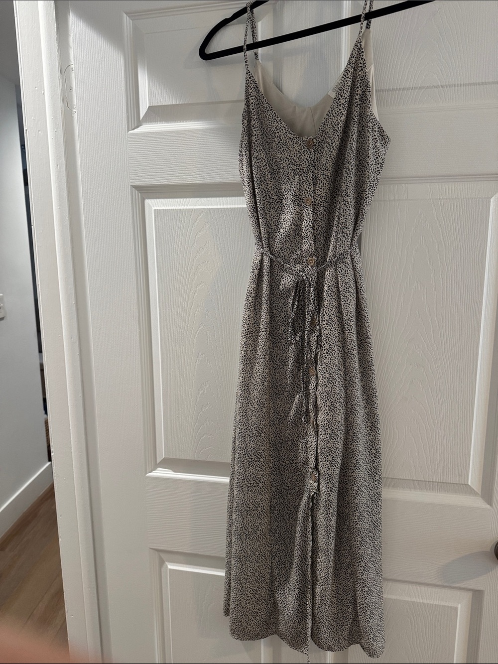 Sienna Sky Beige and Black print Tie-Waist Midi Dress